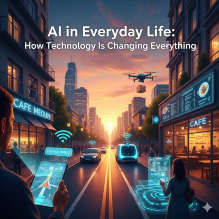 Person using smartphone with AI applications displayed on screen showing smart home controls and virtual assistant features