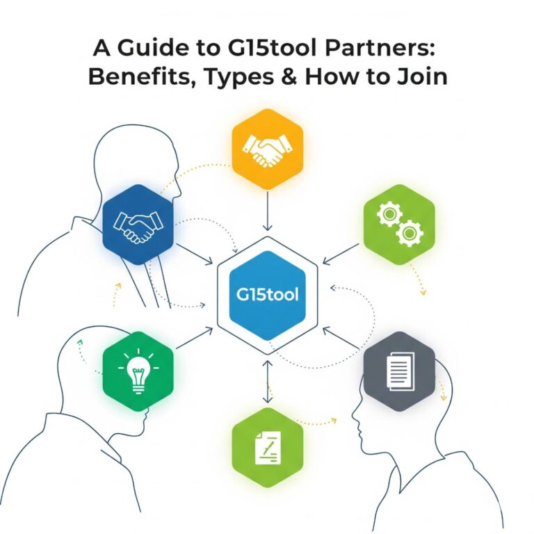 A graphic showing interconnected nodes representing the collaborative network of g15tool partners.