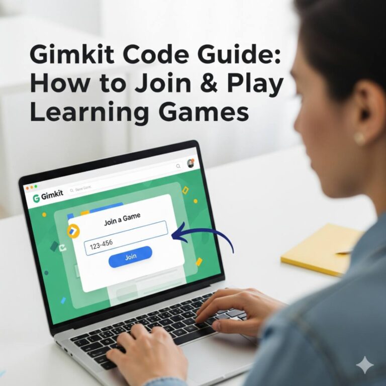 A colorful graphic showing a smartphone with the Gimkit join page and a field to enter a gimkit code.