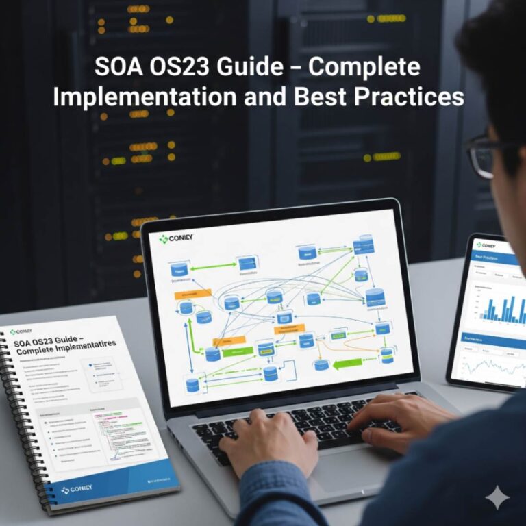 SOA OS23 platform dashboard showing integration services and system architecture diagram