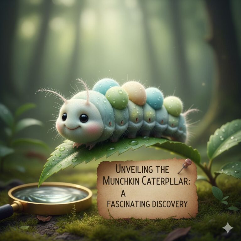A vibrant green munchkin caterpillar, also known as a slug caterpillar, resting on the underside of a large green leaf.