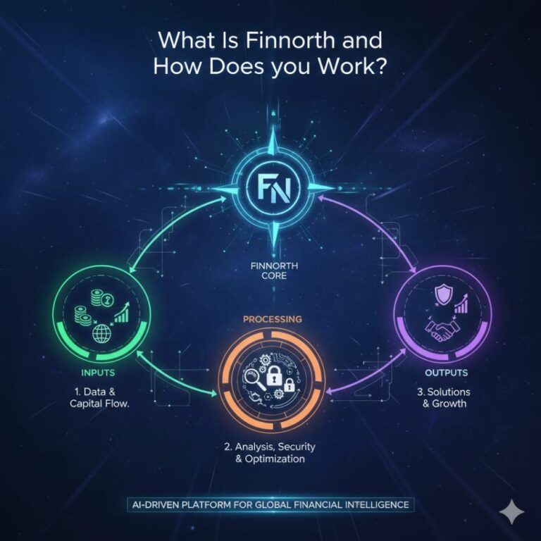 A conceptual image showing interconnected data points forming a compass, representing the strategic guidance of the finnorth framework.