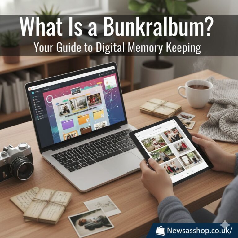 A collage of digital photos, videos, and text snippets arranged in a modern, scrapbook-style layout on a computer screen, representing a bunkralbum.