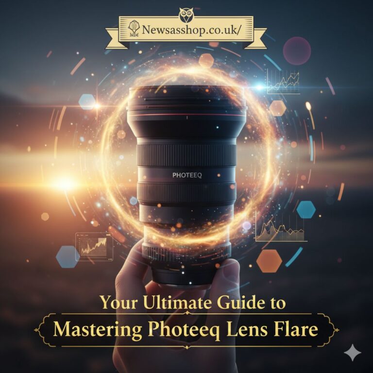 A beautiful landscape photo with a warm, golden photeeq lens flare effect coming from the setting sun, enhancing the colors of the sky.
