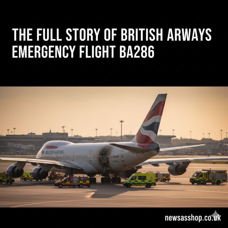 A British Airways Boeing 777 aircraft in the sky with clouds in the background, representing the flight BA286 incident.