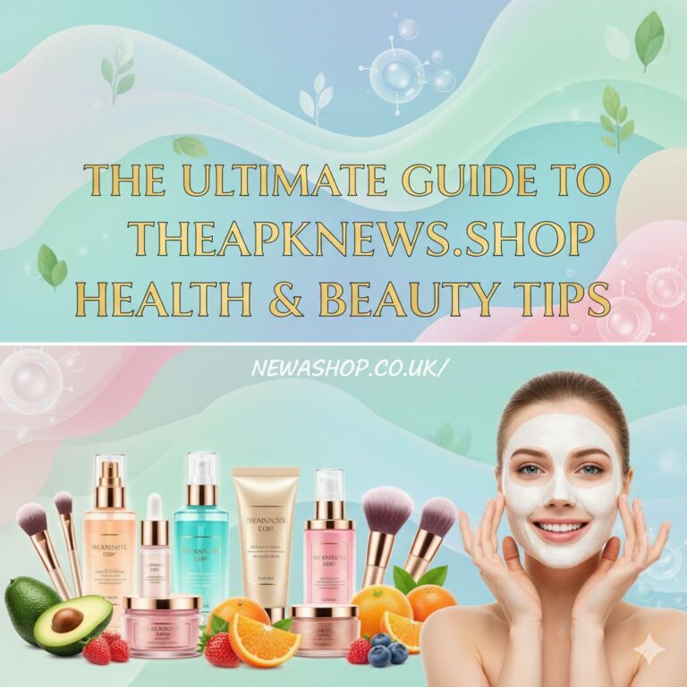 A vibrant flat lay of various health and beauty products, including skincare bottles, fresh fruits, and a yoga mat, on a clean, bright background.