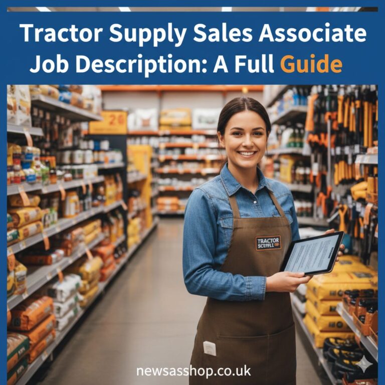 A smiling Tractor Supply sales associate wearing a vest helps a customer in a well-lit aisle of the store.