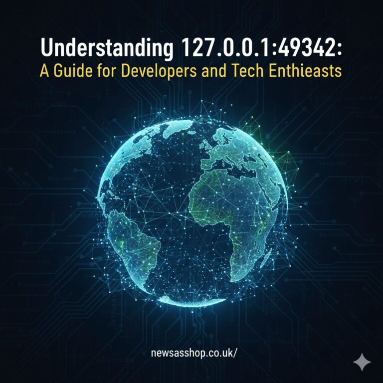 A network diagram showing data flowing from a computer back to itself, illustrating the concept of a localhost loopback for 127.0.0.1:49342.