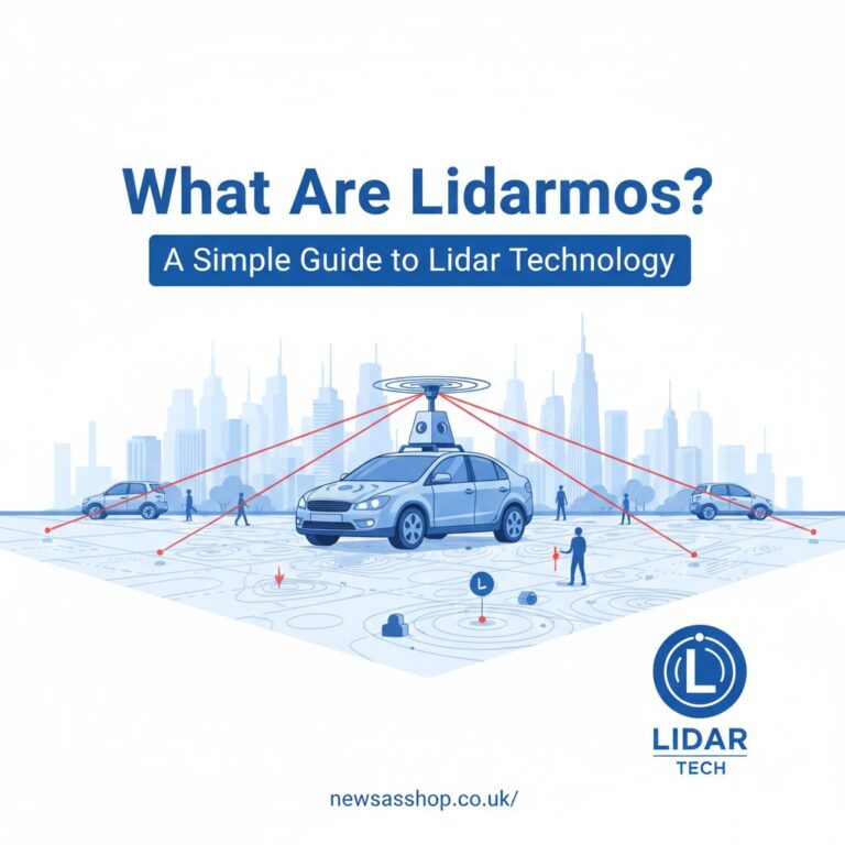 A conceptual image showing laser beams from a lidar sensor scanning a city street, illustrating how lidarmos create 3D maps.