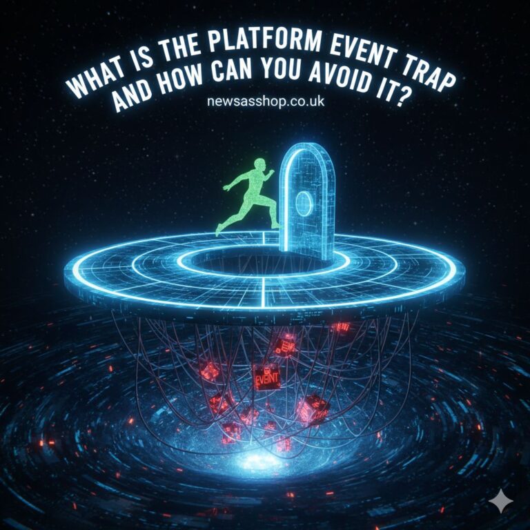 A diagram showing a simple, clean flow of platform events versus a tangled, complex web representing the platform event trap.