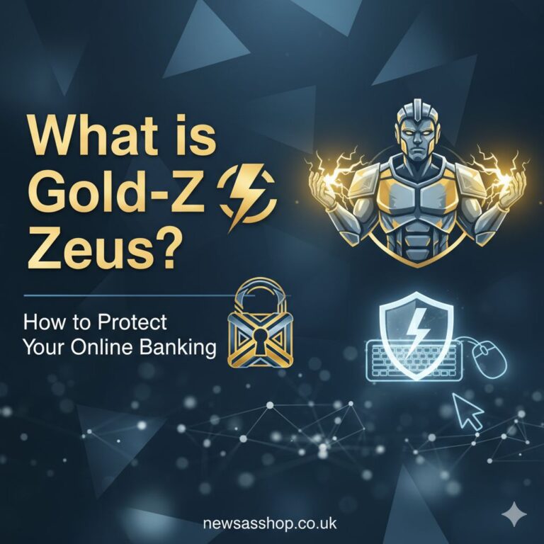 A graphic symbolising cybersecurity, with a shield protecting a computer from digital threats like the goldzeus trojan.