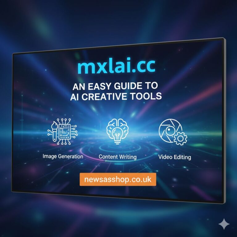A graphic showing a computer screen with the mxlai.cc dashboard, surrounded by icons representing different AI tools like image generation and text creation.